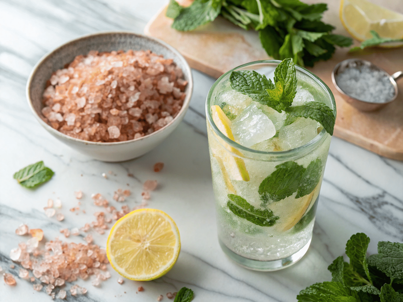 iced pink salt mint detox drink
