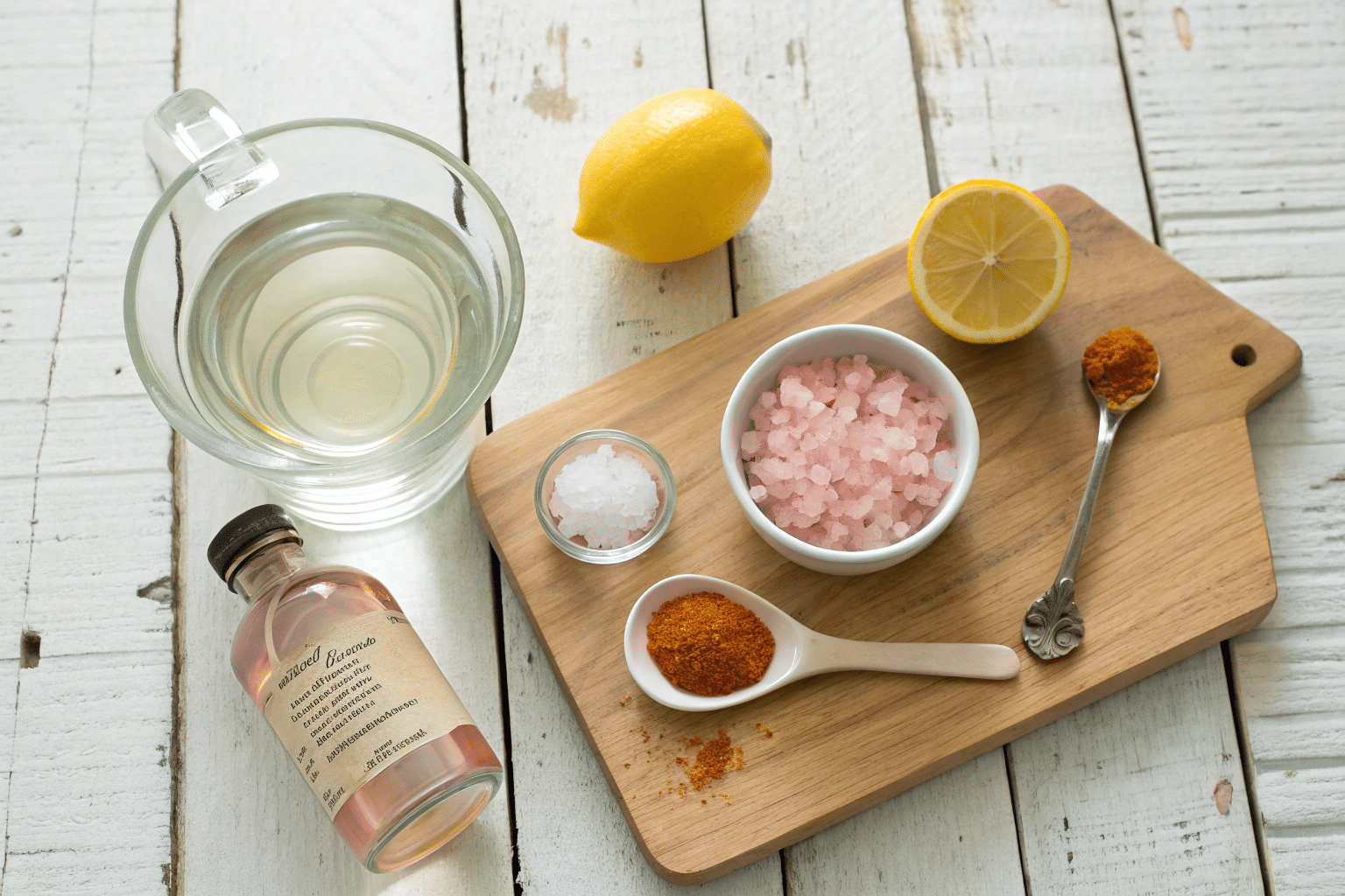 pink salt weight loss recipe ingredients flat lay