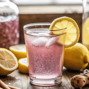 Pink salt weight loss recipe drink with lemon and ice