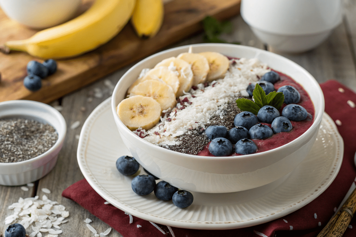 Superfood smoothie bowls, seeds, and fruits